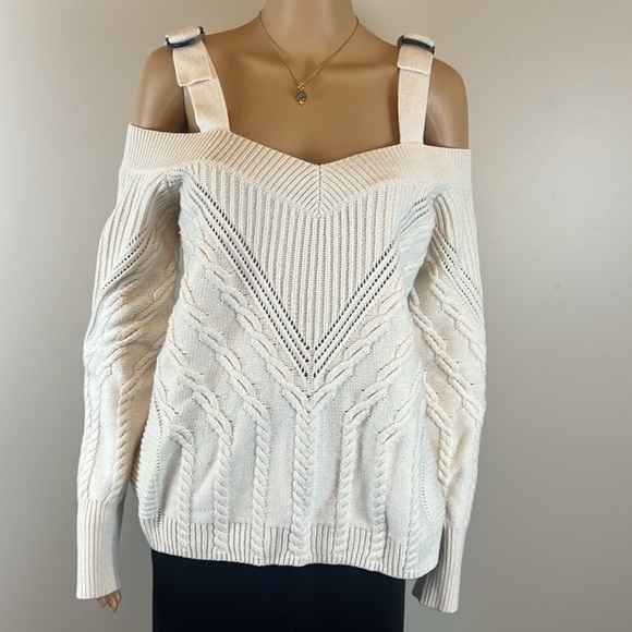 Jonathan Simkhai Ivory Cable Knit Oversized Cold Shoulder Sweater - Picture 2 of 7